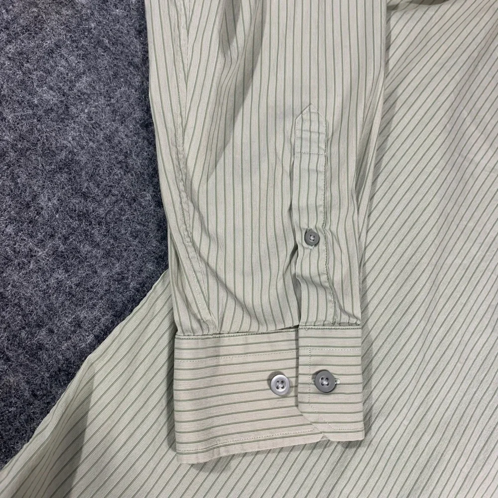 Banana Republic Shirt Mens Large Green Pinstripe Slim Fit Button Up Long Sleeve